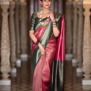 Pink Kanchipuram Silk Saree with Unstitched Blouse