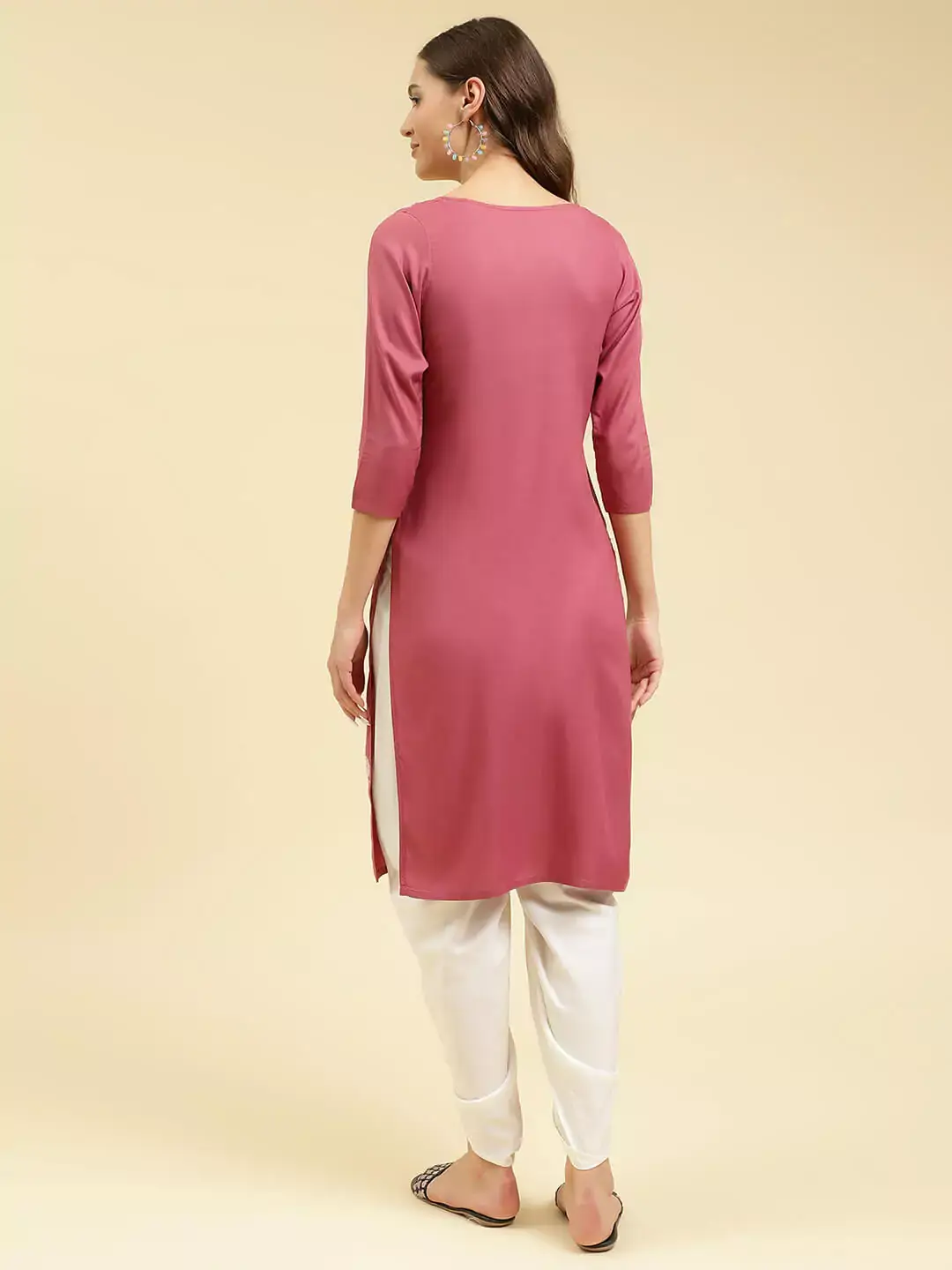 Pink Silk Work Kurti - Image 4