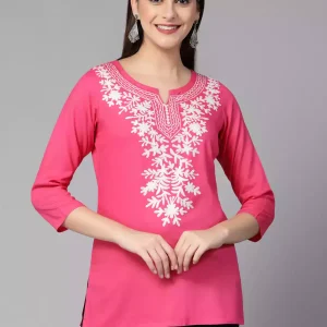 Pink Resham Work Short Kurti